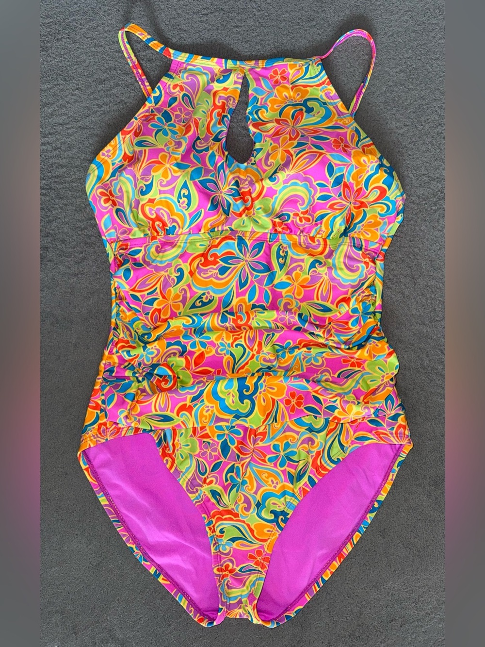 Ellen Tracy One Piece Swimsuit Size 14 Colorful Floral Tropical Print